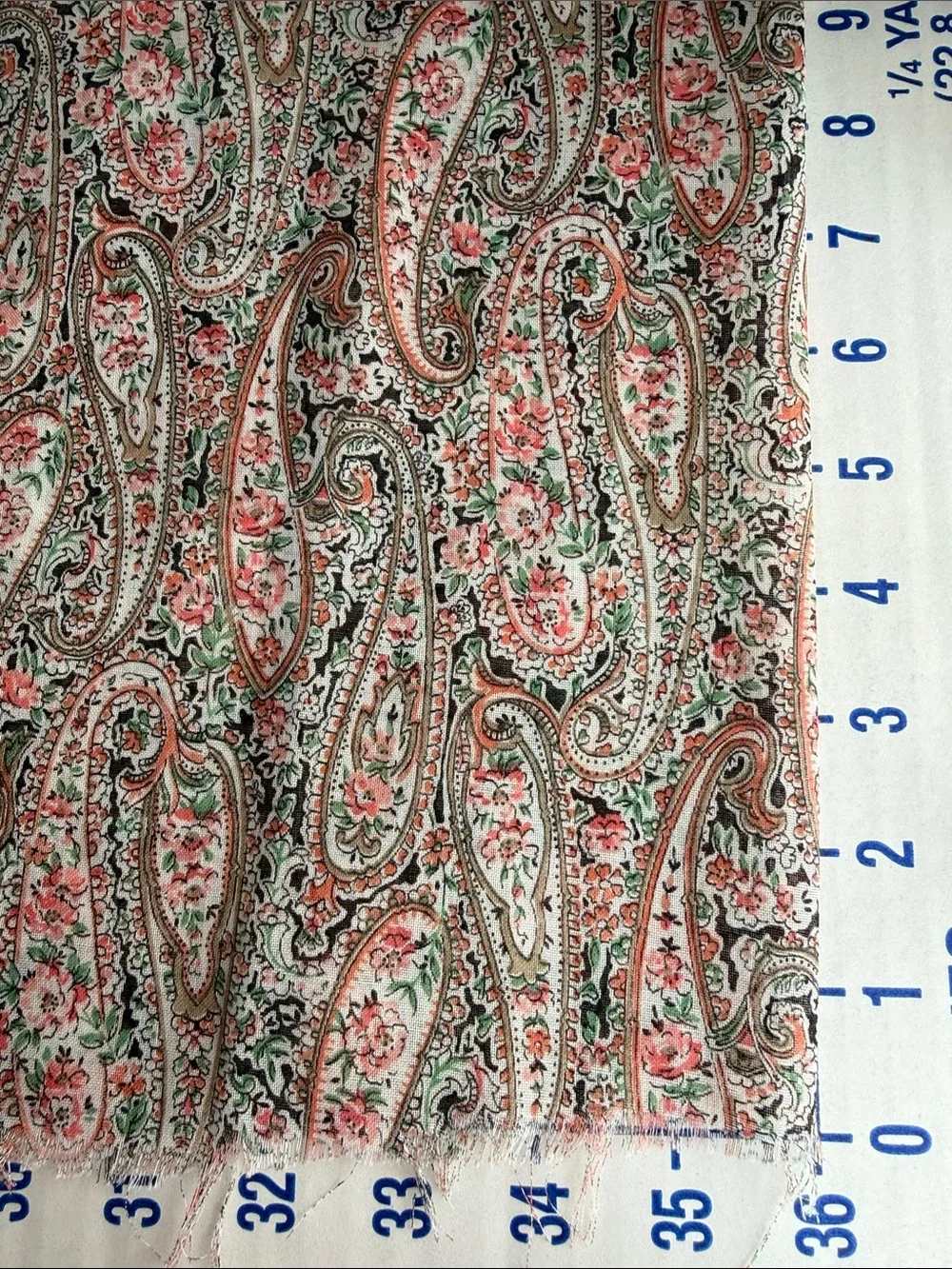Vintage Guilford Mills Floral Paisley Fabric 1 Yard x 44” Semi Sheer Polyester